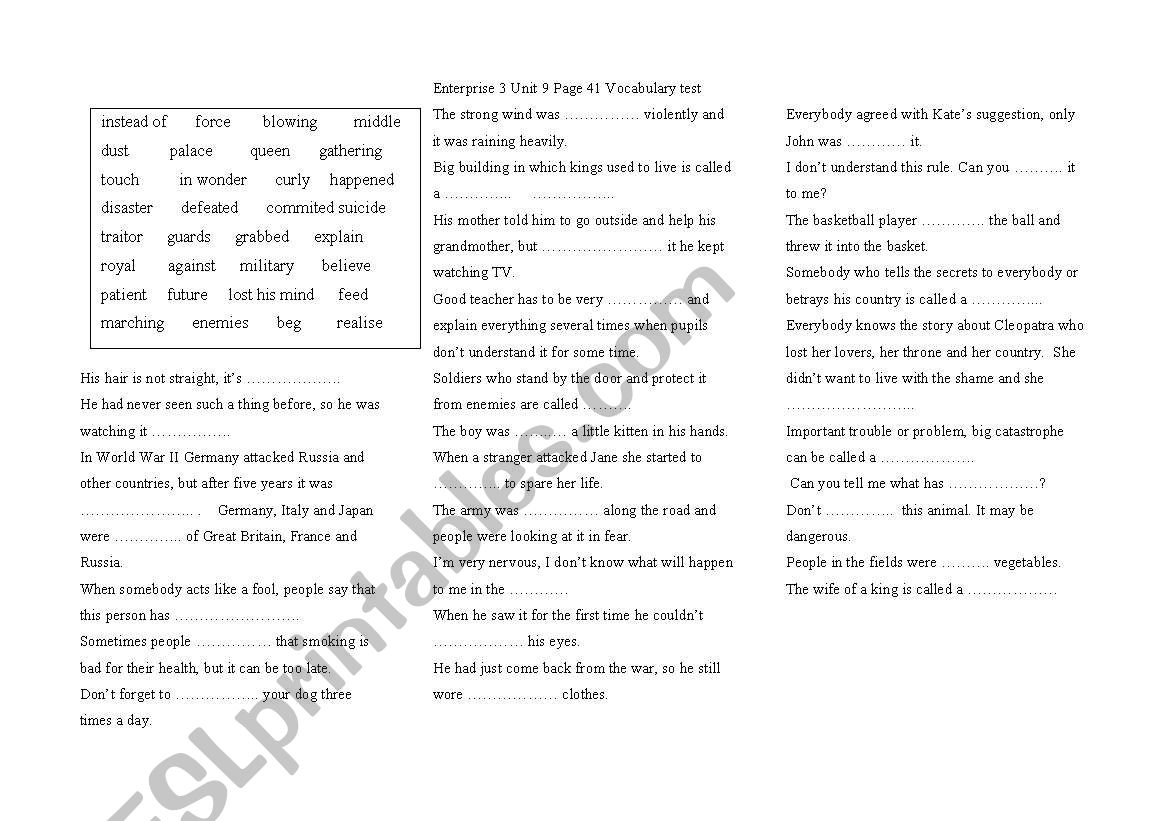 Enterprise 3 Unit 9 Vocabulary test