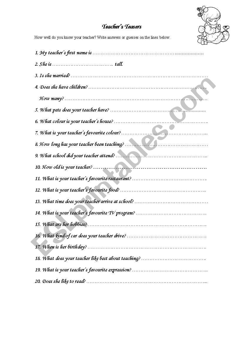 Teachers Teasers worksheet