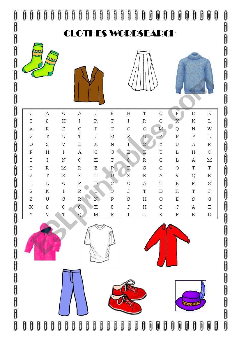 CLOTHES WORDSEARCH worksheet