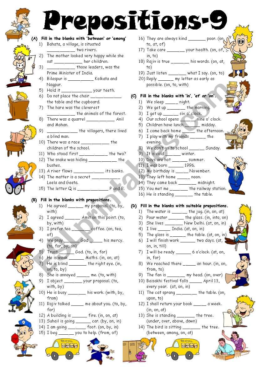 Prepositions-9 (Editable with Answer Key)