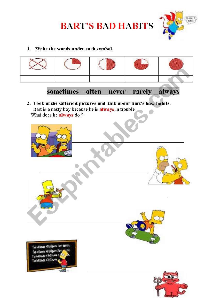 BARTs BAD HABITS worksheet