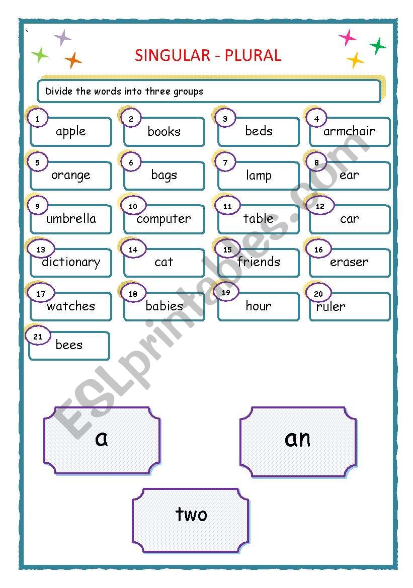 singular - plural worksheet