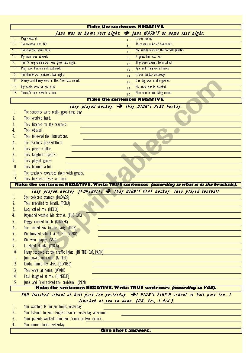 Past simple questions and negative statements with BE and REGULAR verbs only