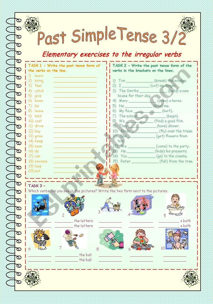 Past Simple Tense 3/2 * Irregular verbs part 1 * 3 pages exercises + Answer key