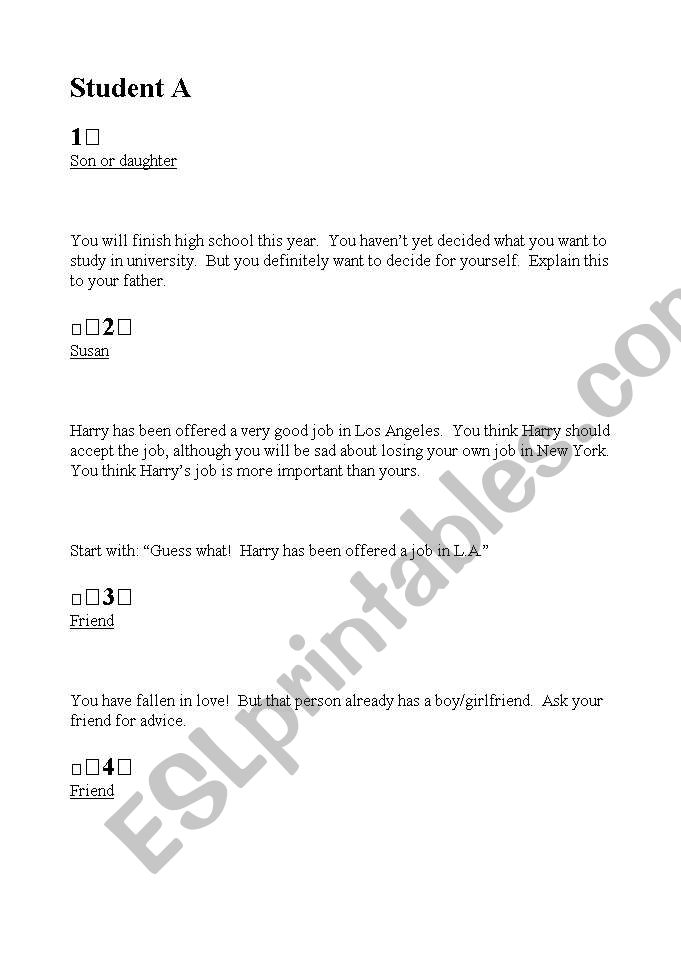 conversation role plays worksheet