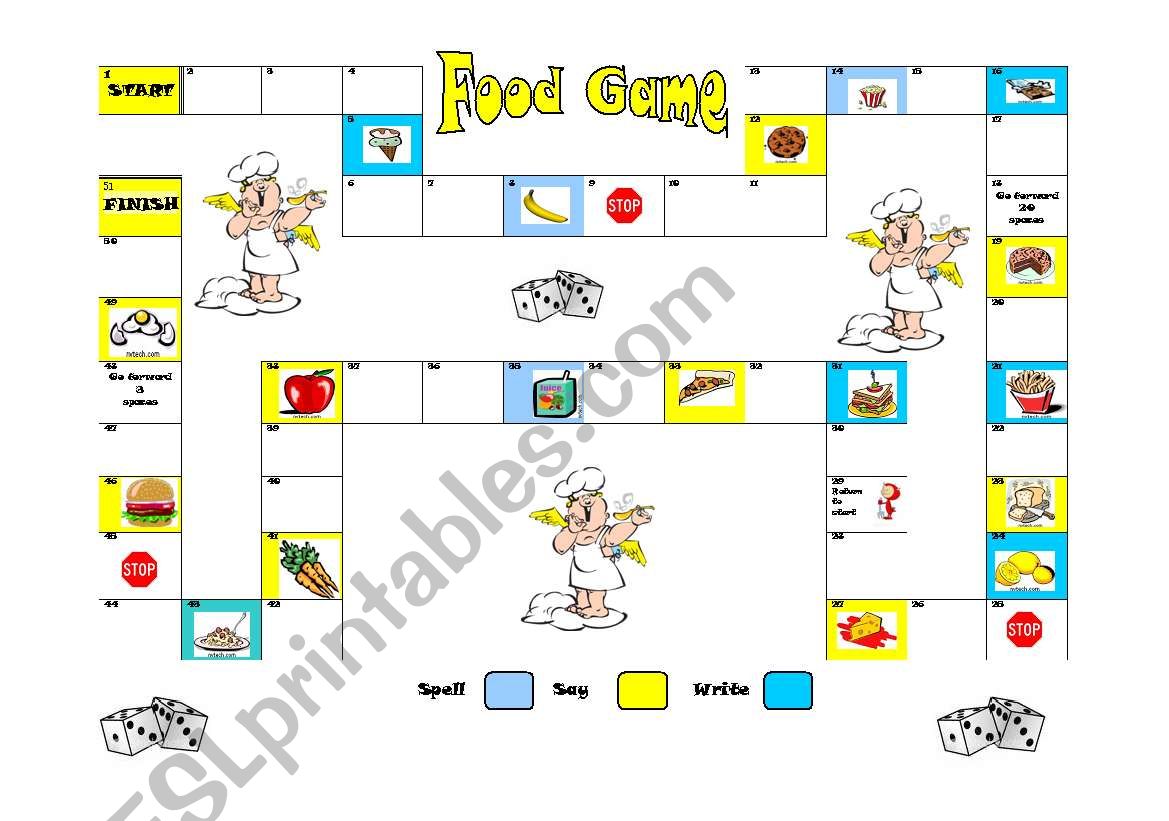 food and drink board game worksheet