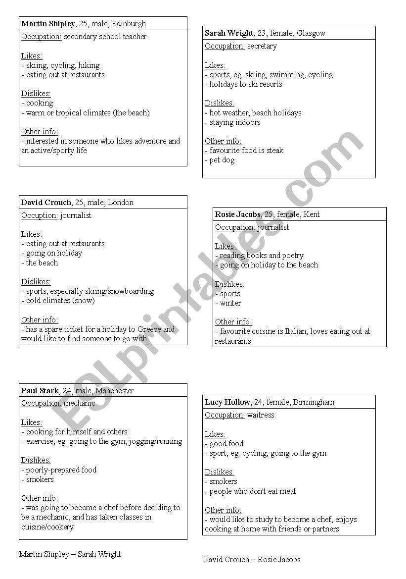 Speed Dating Class Game worksheet