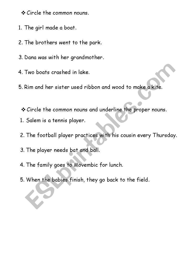 common and proper noun worksheet