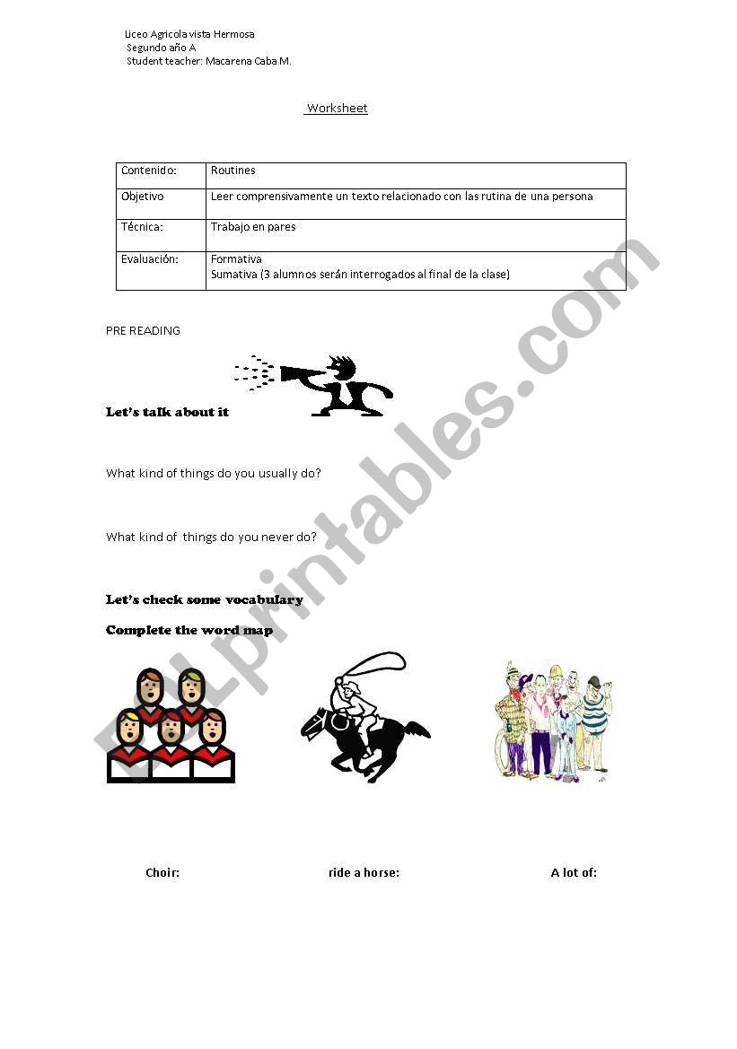 Routines worksheet
