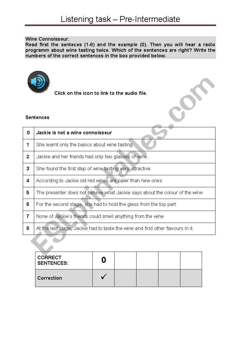 Wine Connoisseurs worksheet