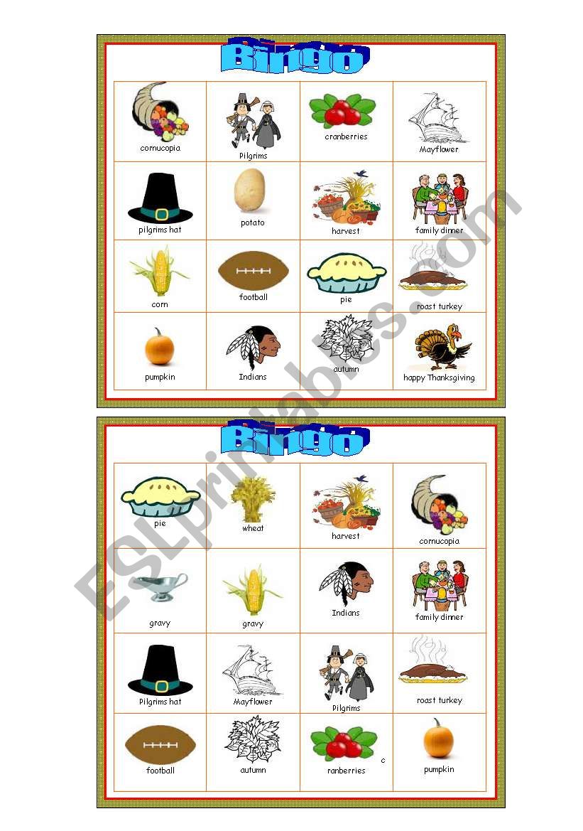 Thanksgiving Bingo Set 1/2 worksheet