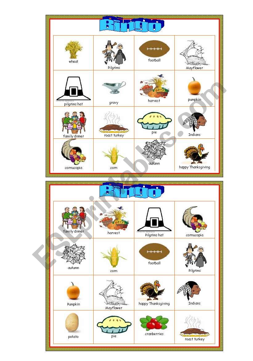 Thanksgiving Bingo Set  2/2 worksheet