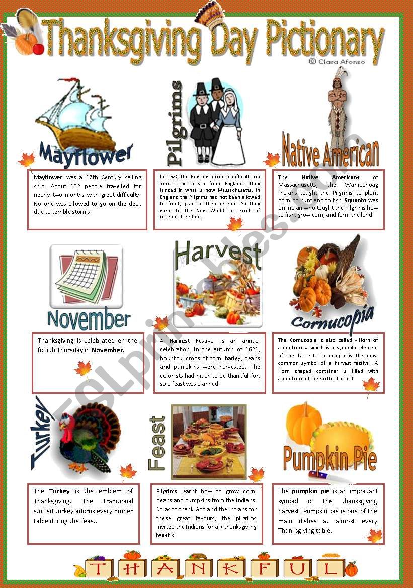 Thanksgiving pictionary worksheet