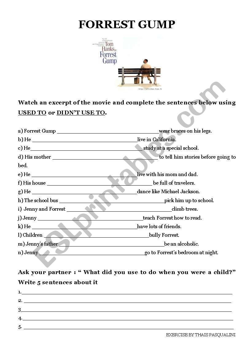 Video activity Forrest Gump worksheet