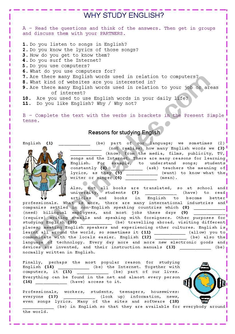 Why study English? worksheet