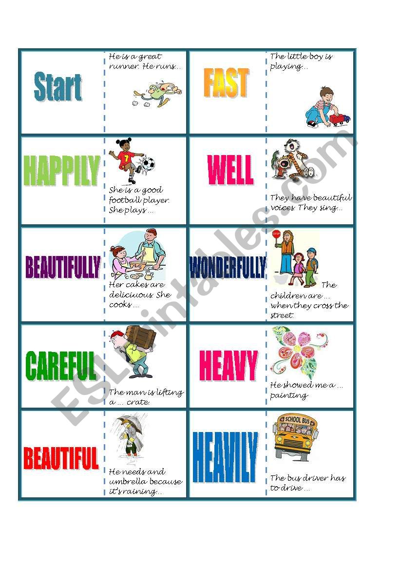 Adjectives and adverbs domino worksheet