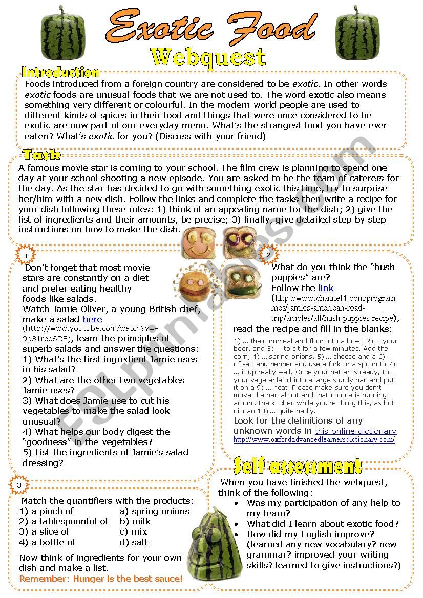 Exotic Food Webquest worksheet