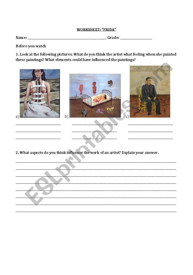 Worksheet FRIDA KAHLO worksheet