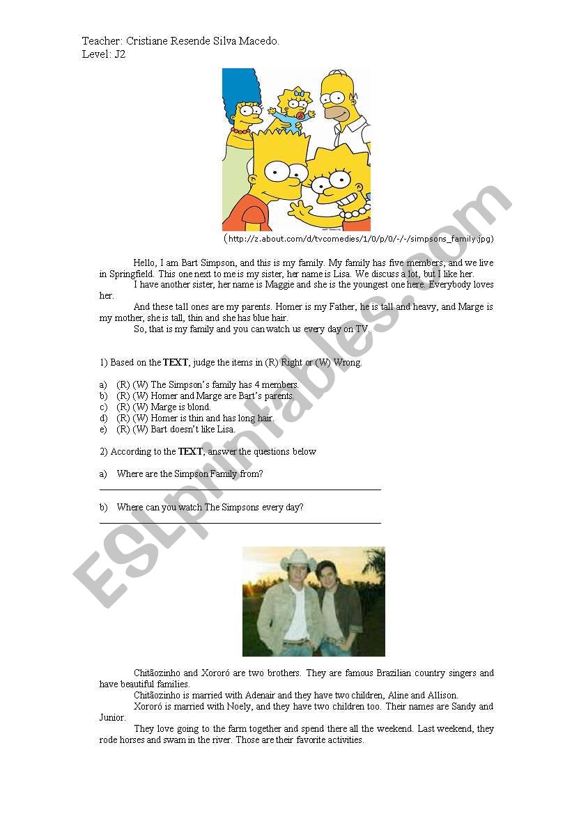 family texts worksheet