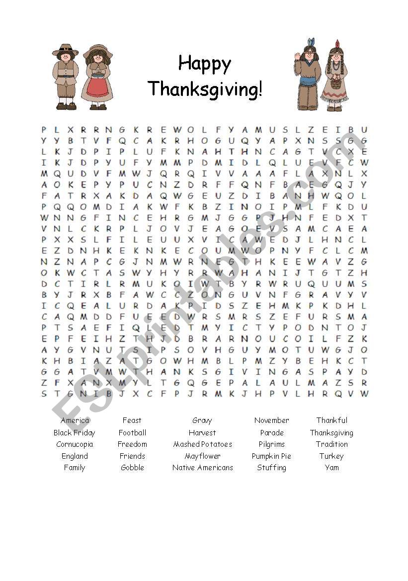 Thanksgiving Word Search worksheet