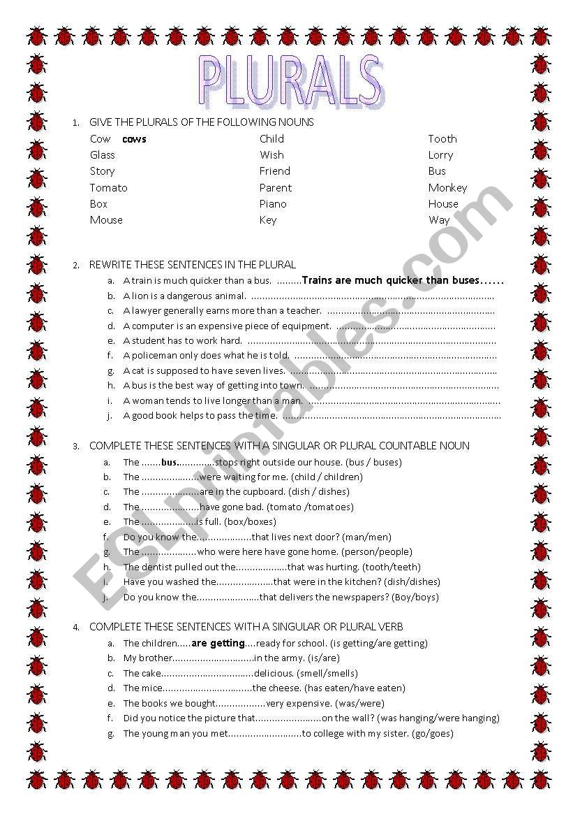 PLURALS worksheet