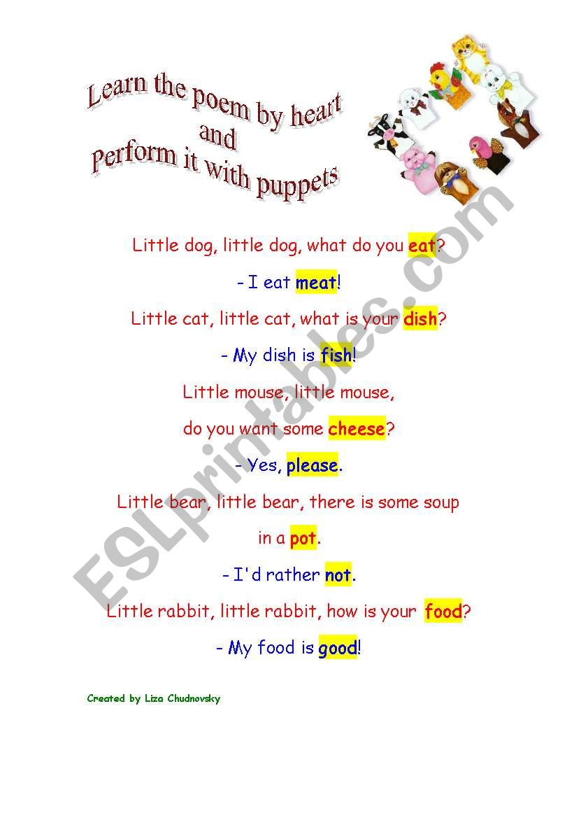 Little dog, little dog, what do you eat?