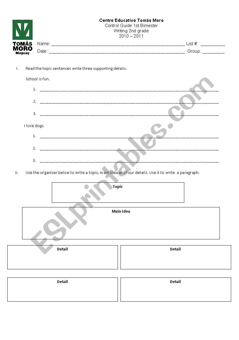 Writing second grade exam worksheet