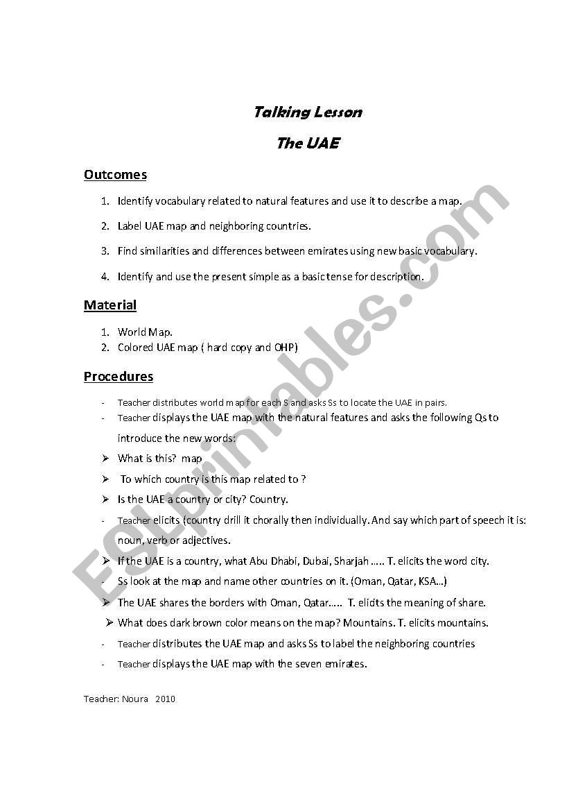 Speaking Lesson Plan worksheet