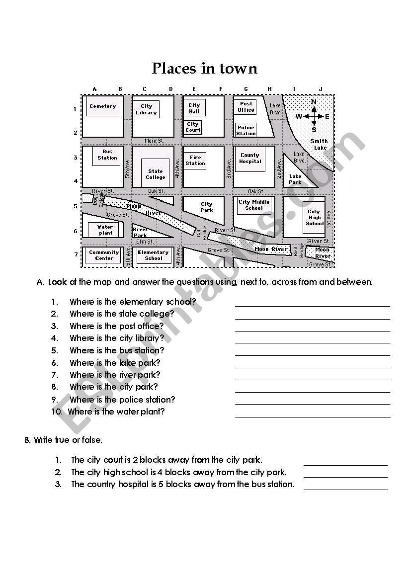 Prepositions of place-places in town-giving directions