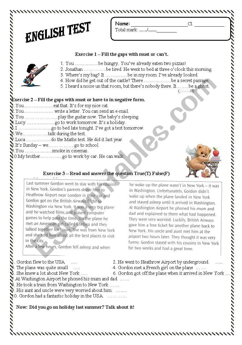 English test_past simple worksheet