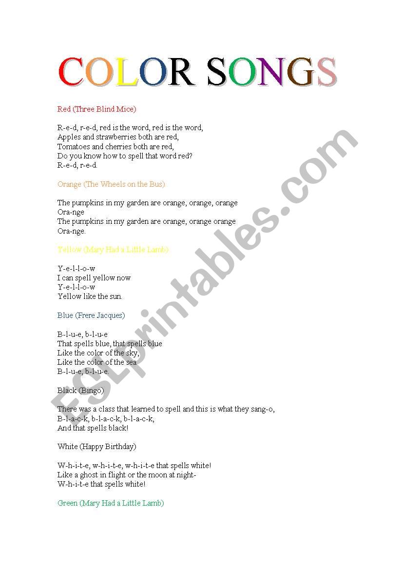 Color songs-poems-flashcards worksheet