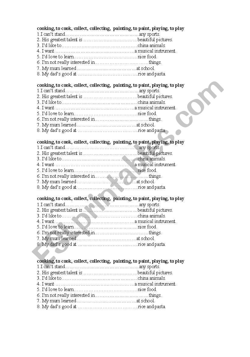 -ing form or infinitive worksheet