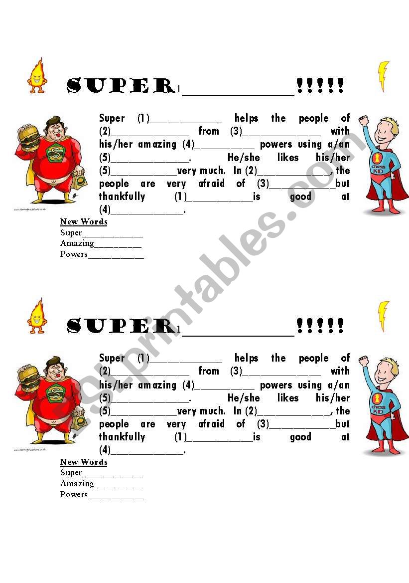 Superhero Madlib worksheet