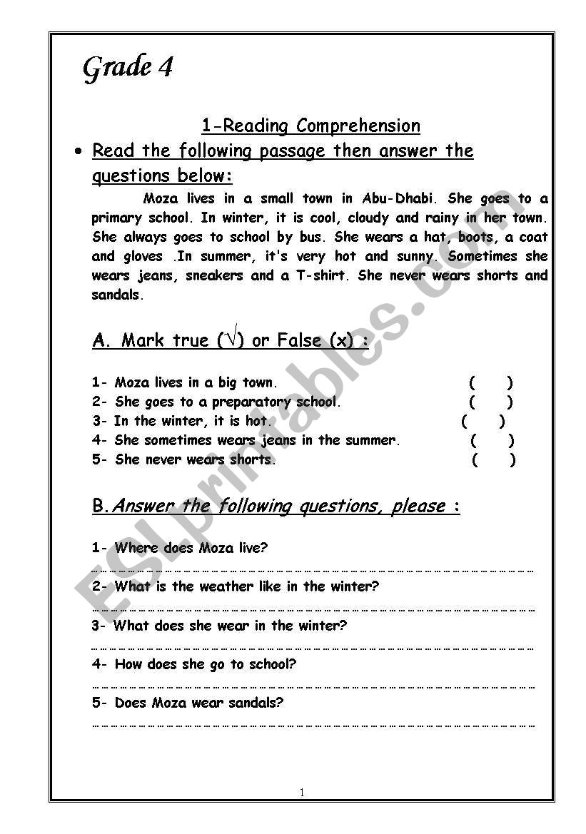 5 Reading Comprehensions worksheet