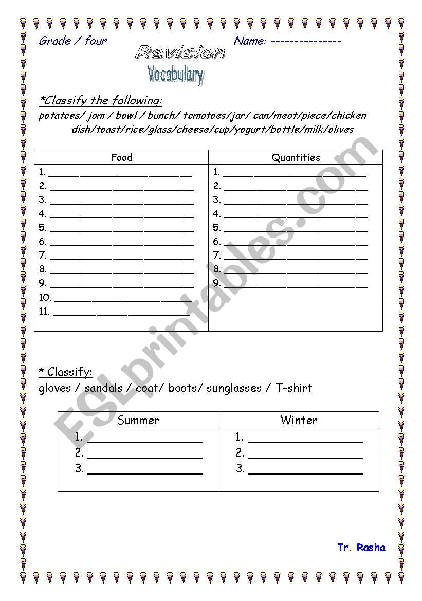 Foods worksheet