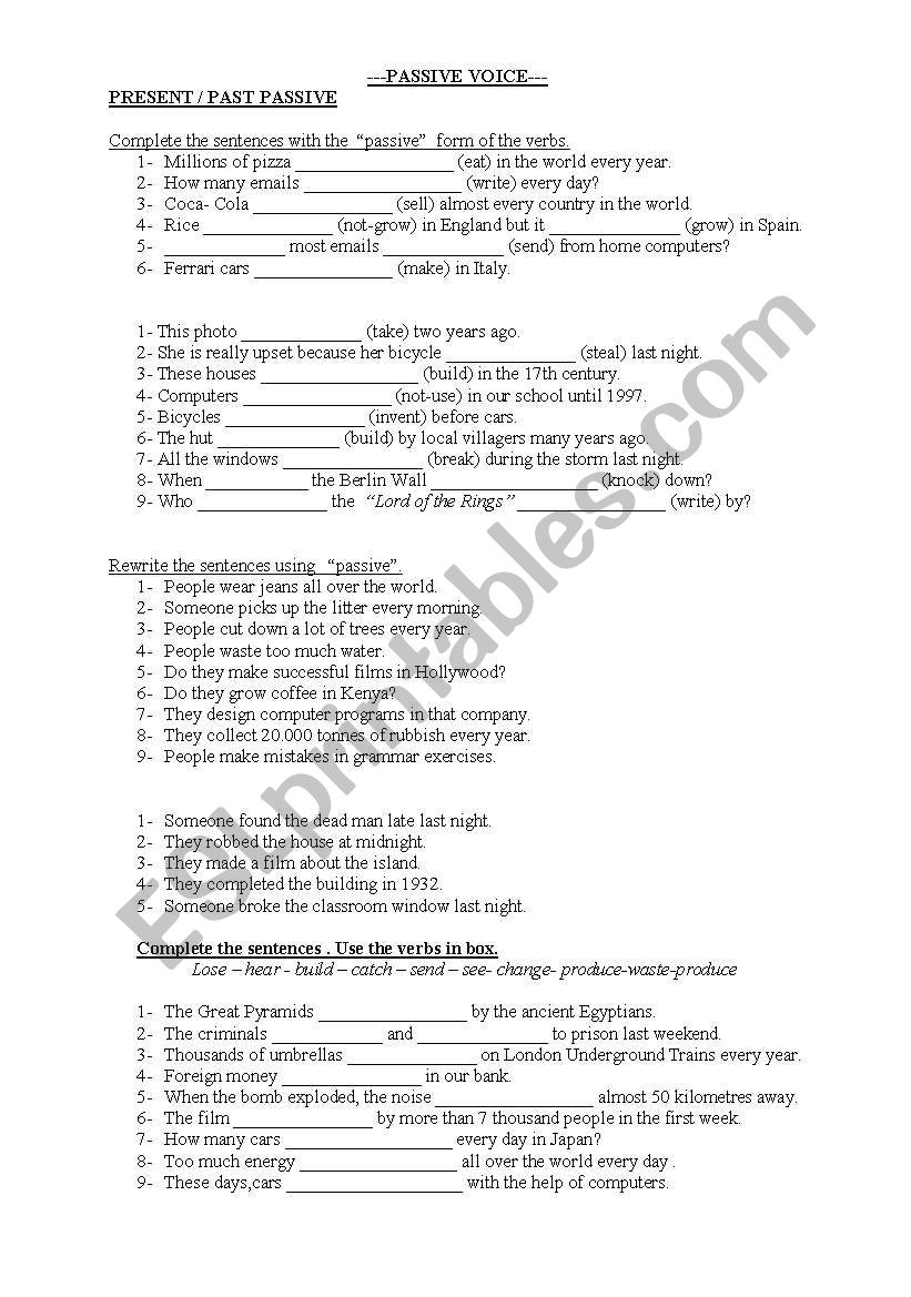 PASSIVE VOICE (present&past) worksheet