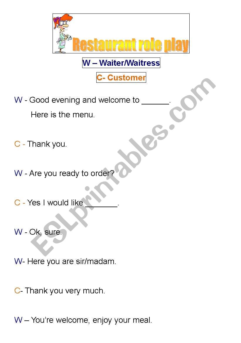 Restaurant role play worksheet