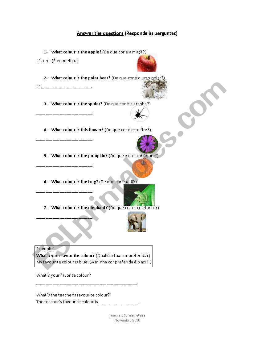 The colours worksheet