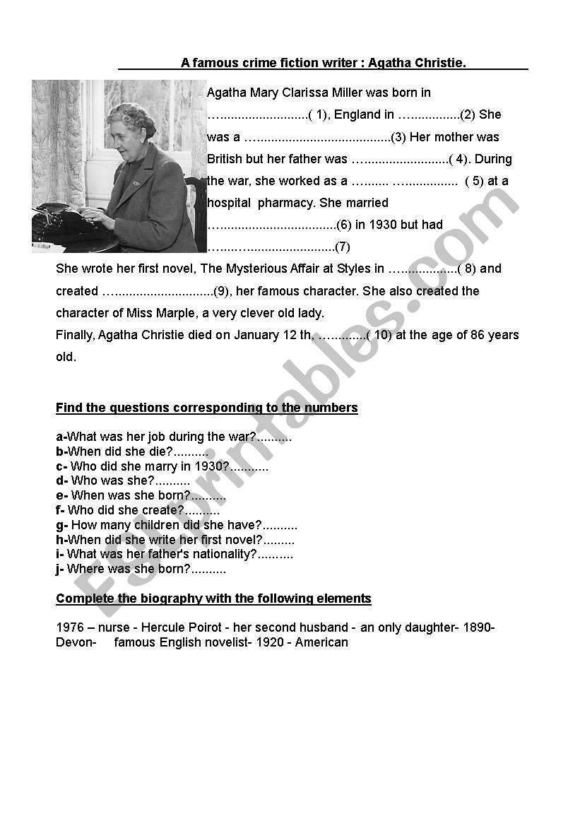 agatha christie worksheet