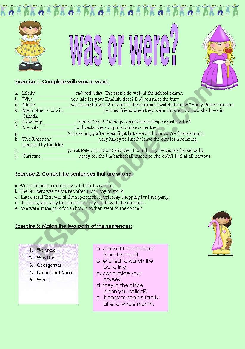 was or were? worksheet