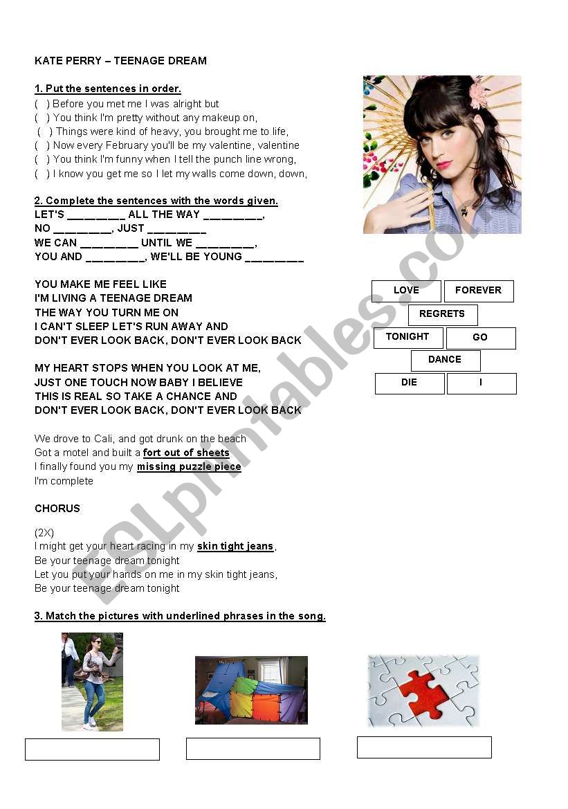 Katy Perry - Teenage Dream worksheet