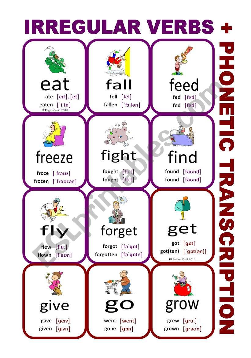 Set3: Irregular verbs cards + phonetic transcription