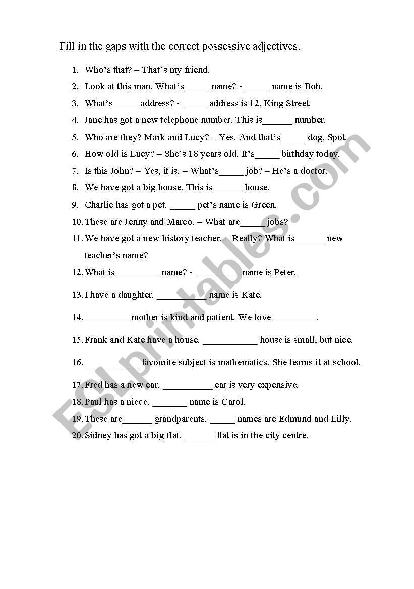 Possessive pronouns worksheet