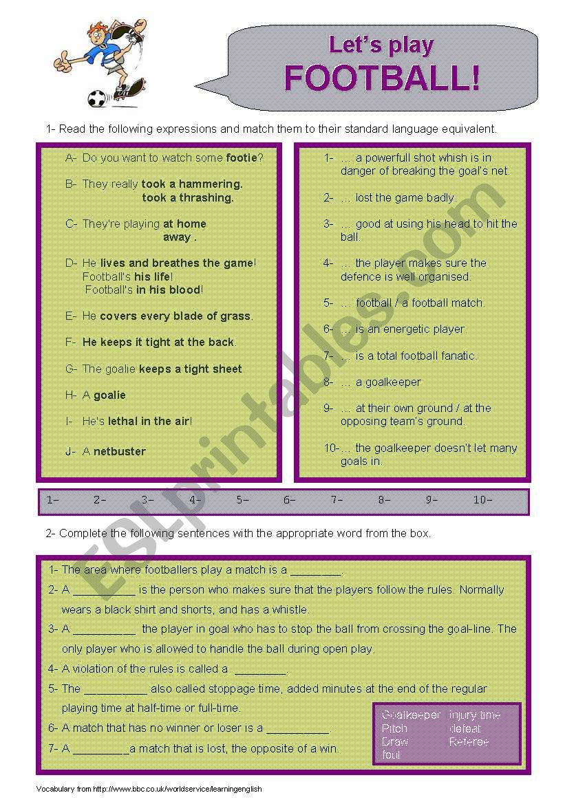 Lets play football! worksheet