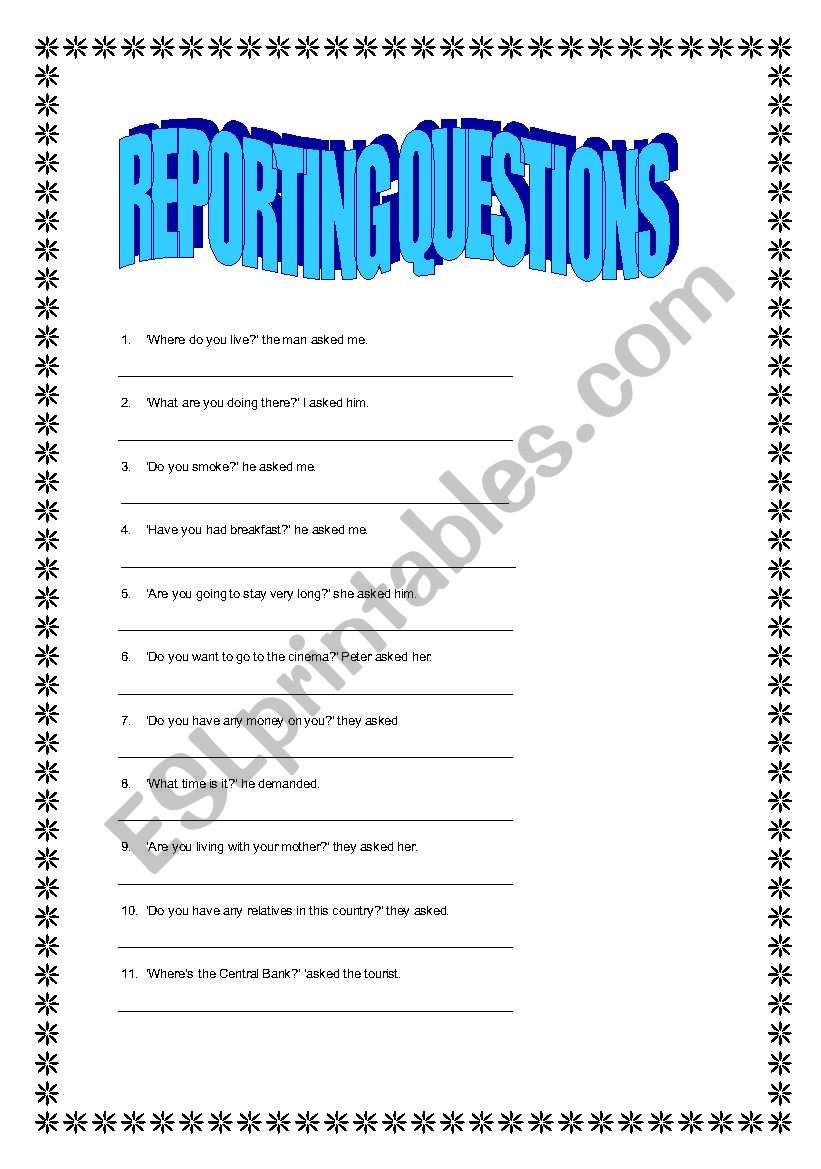 REPORTED QUESTIONS worksheet