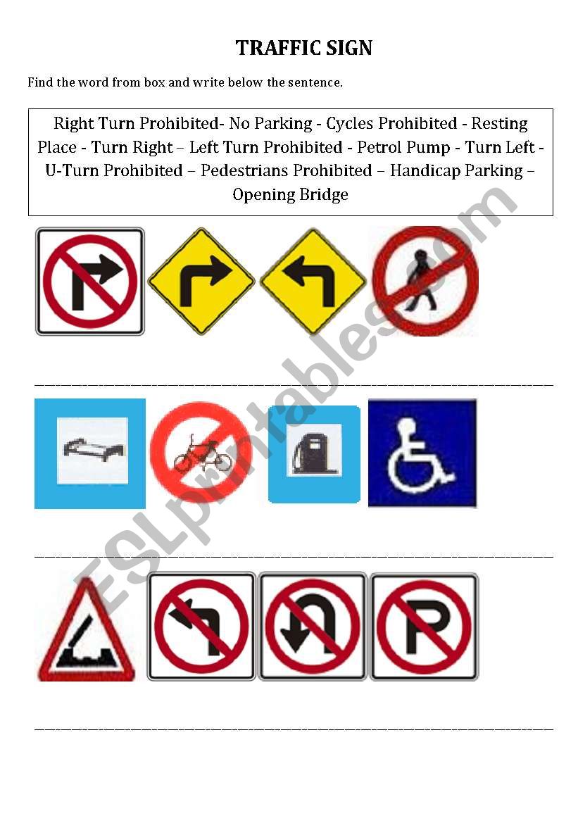 traffic sign worksheet