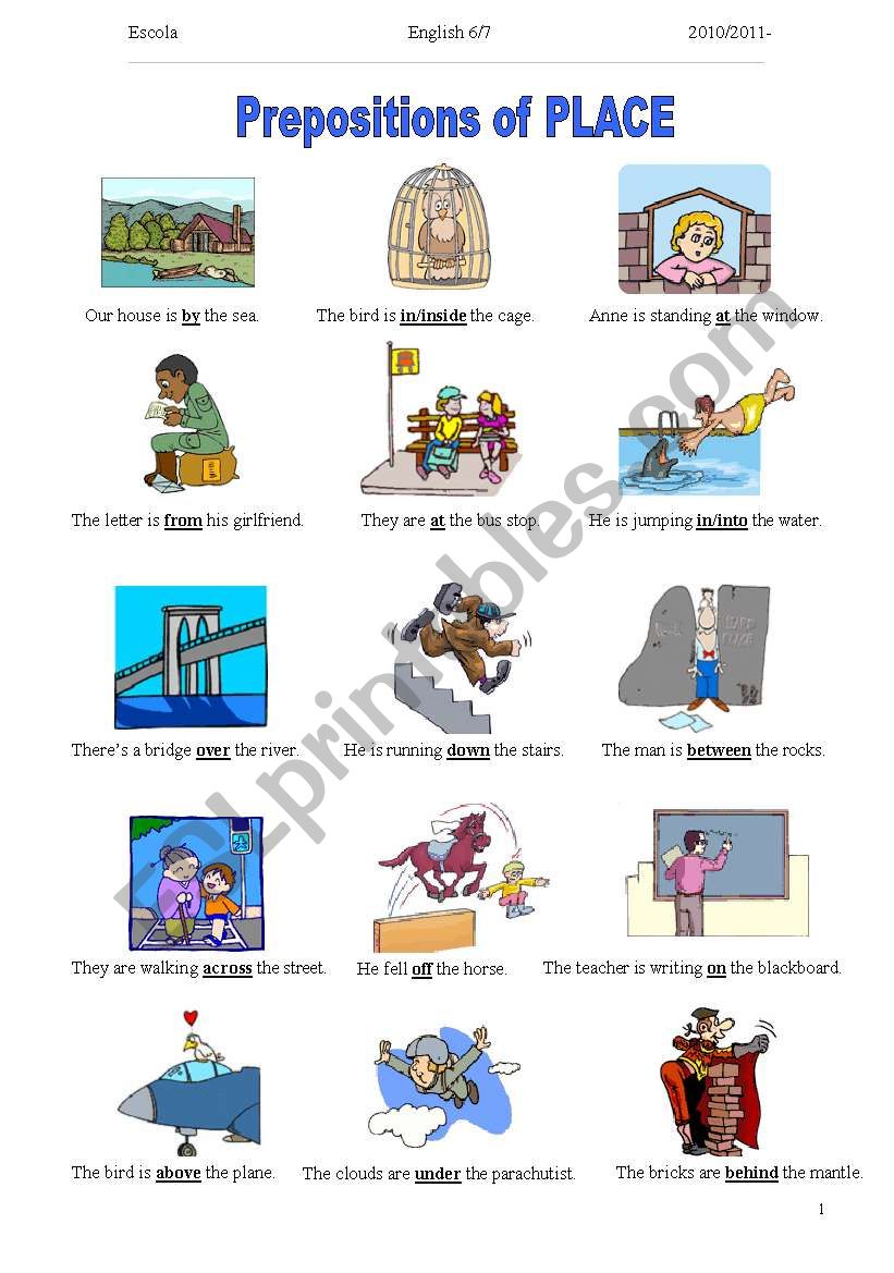 Prepositions of place worksheet