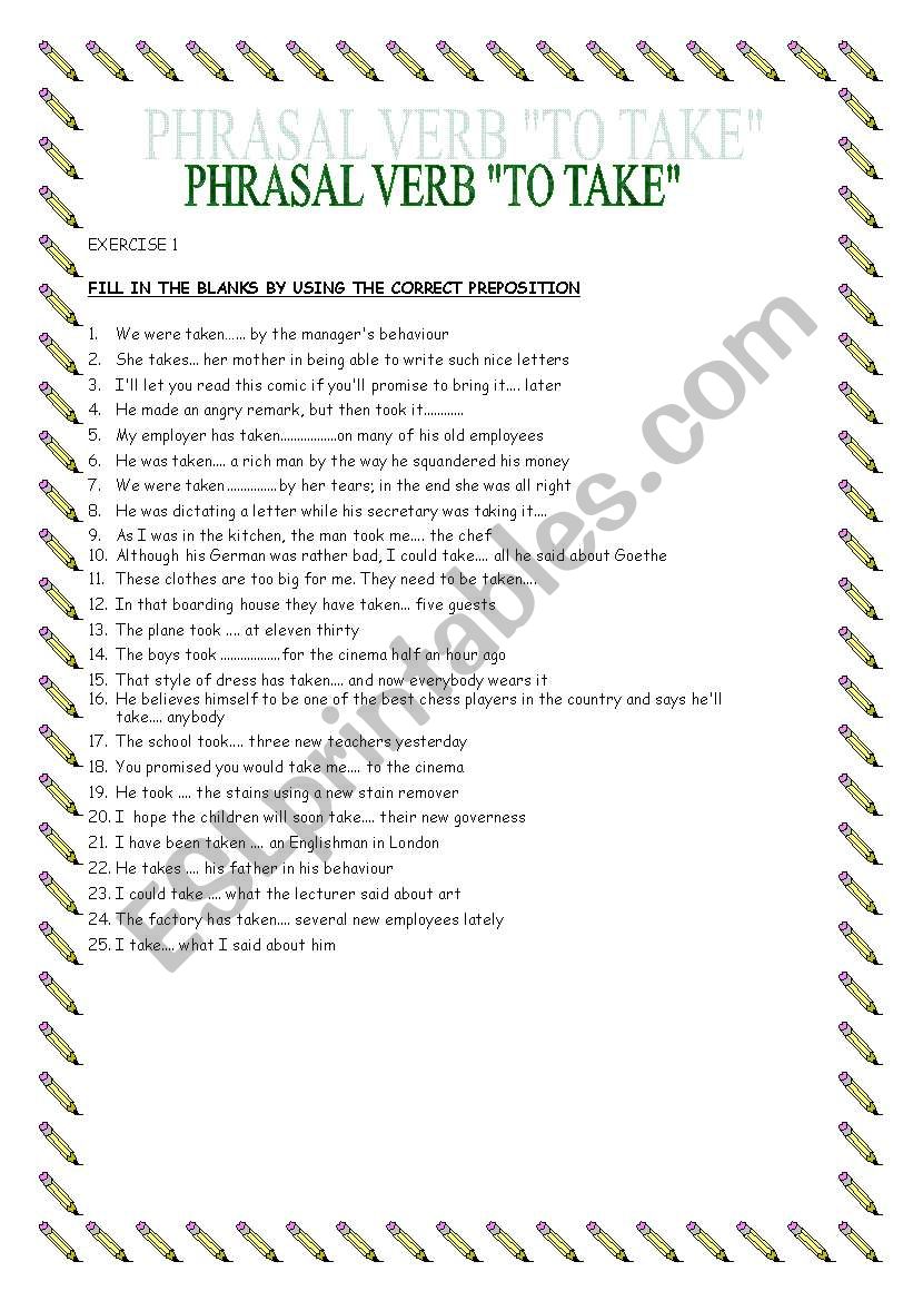 PHRASAL VERB TO TAKE worksheet