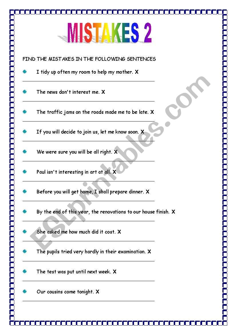 MISTAKES worksheet