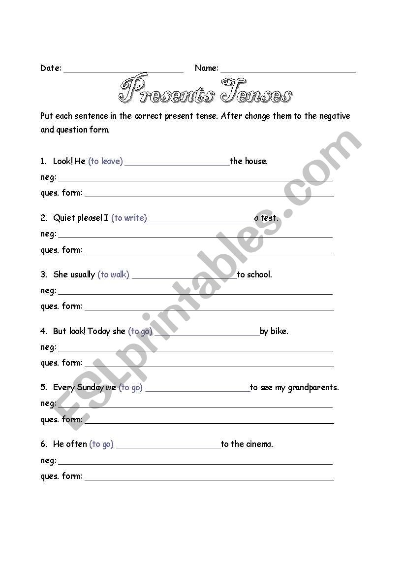 Simple Present Tenses worksheet